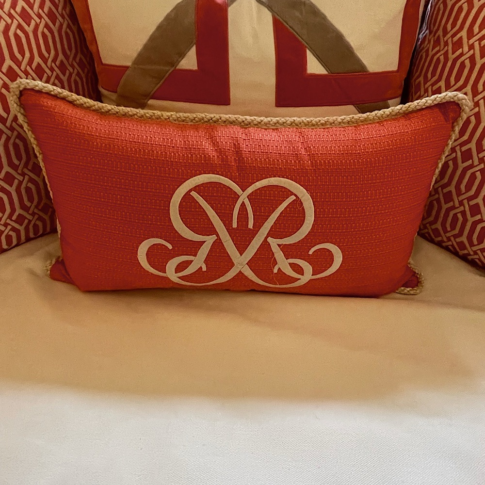 Custom embroidered pillow 22x12 orange and pink